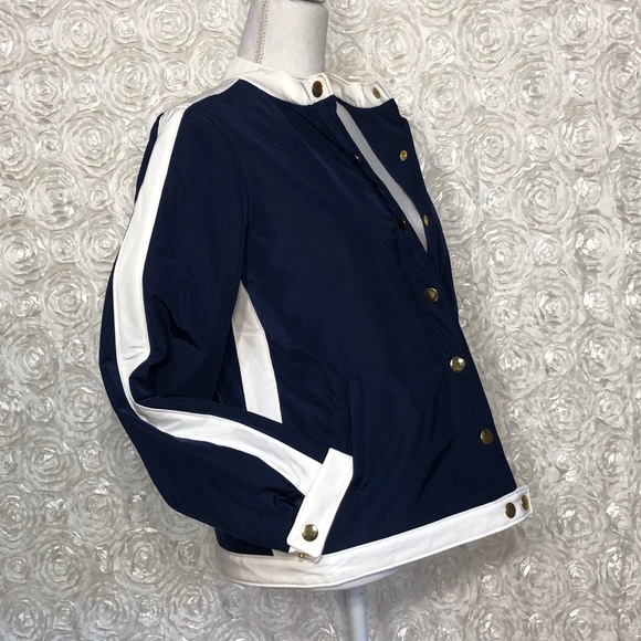 Crown & Ivy All Weather Navy Blue and White Snao front Jacket - Picture 4 of 8